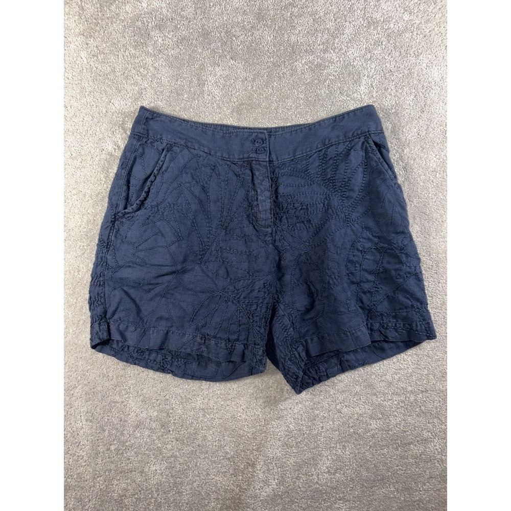 Tommy Bahama Women's‎ Linen Embroidered Floral Shorts Blue 0 Casual Pull-On